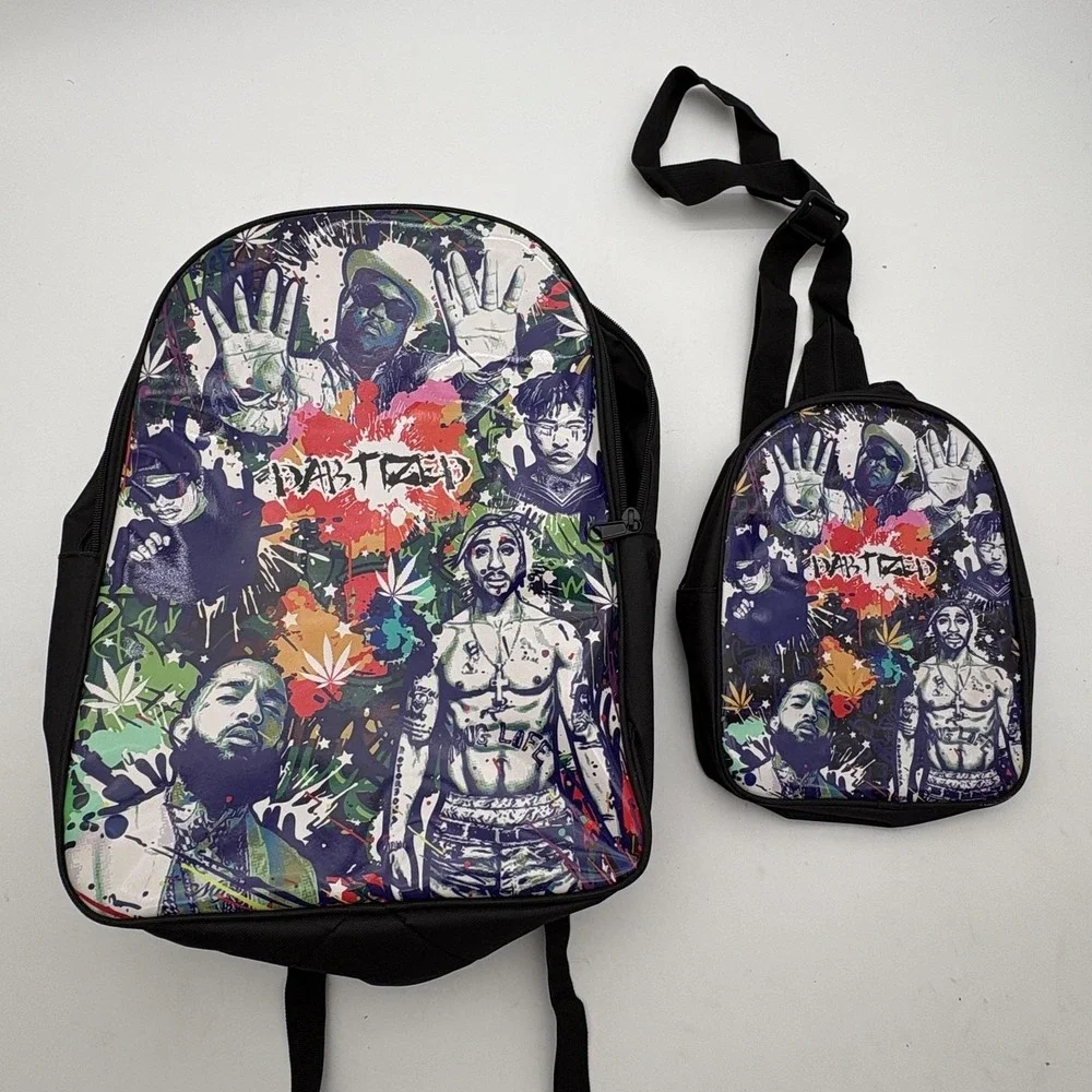 Rap Hip Hop Backpack Sling Bag Set 18in‎ Multicolor Mens Daypack Travel School